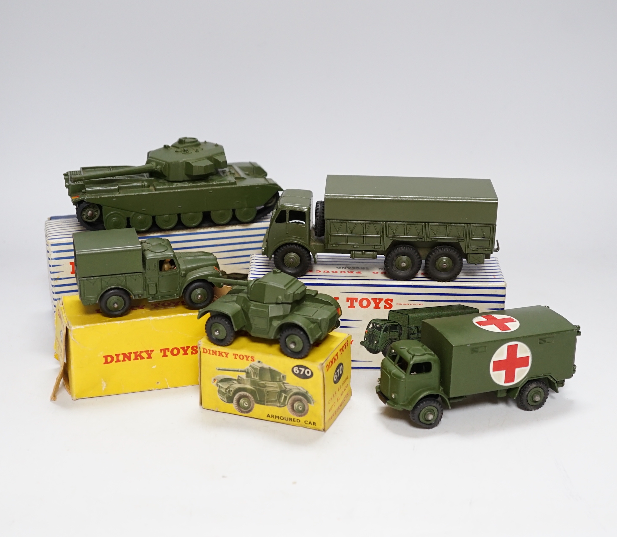 Eleven boxed military Dinky Toys